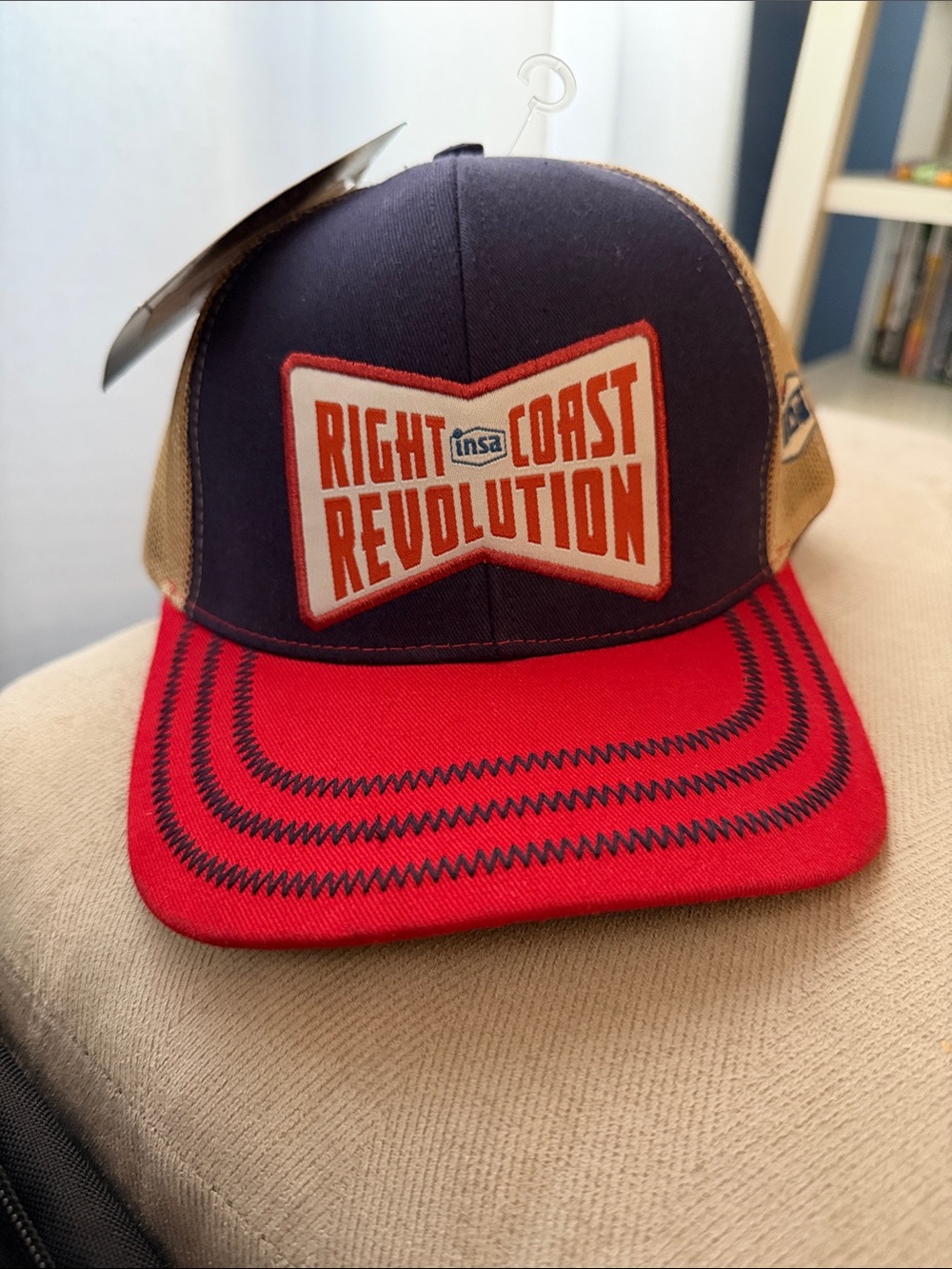 INSA Right Coast Revolution Trucker Hat - Navy, Red & Tan adjustable NWT